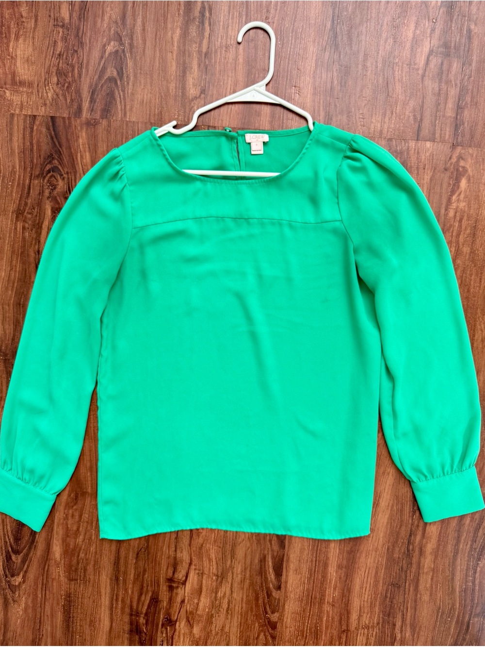 J. Crew Bright Green Long-Sleeve Scoop Neck Blouse, Size S